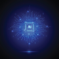 Artificial intelligence circuit line style. Machine learning design. Smart network digital technology. AI. Vector illustration