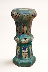 Antique Chinese garden plant stand. Ceremic pottery pedestal.