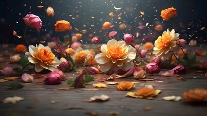 flowers falling from the top, realistic pictures