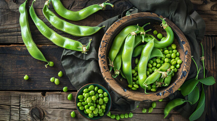 Fresh and raw green broad beans - obrazy, fototapety, plakaty