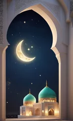 Papier Peint photo autocollant Half Dome islamic background greeting ramadhan kareem, eid al fitr, eid al mubarak, islamic or arabic atmosphere at night during half moon