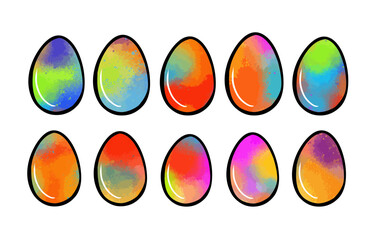 Set of Easter watercolor eggs. hand drawing. Not AI. Vector illustration