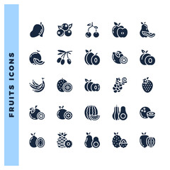 25 Fruits Glyph icons pack. vector illustration.