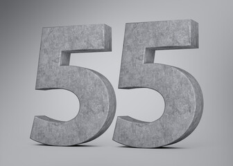 3d Concrete Number Fifty Five 55 Digit Made Of Grey Concrete Stone Grey Background 3d Illustration