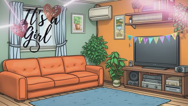 cartoon animated living room. seamless looping time-lapse animation video background