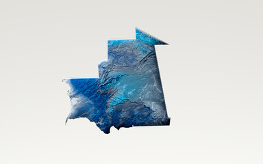 3d Deep Blue Water Mauritania Map Shaded Relief Texture Map On White Background 3d Illustration
