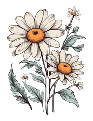 Modern Beautiful Hand Drawn Daisy Wildflower Vector Graphic T-Shirt Design.