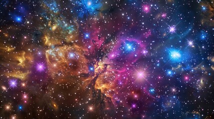 An awe-inspiring view of outer space with nebulae, stars emitting radiant light from a vibrant galaxy, creating a magical cosmic glow of vibrant colors.
