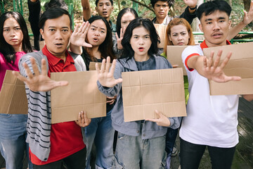 Group of Protesters Demonstrating Against Government, Showing Stop Gesture or Say No. Campaign...