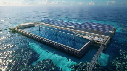 Fotobehang Solar-Powered Desalination Plants: Solar-powered desalination facilities that convert seawater into fresh water, providing sustainable solutions for water scarcity in coastal regions.   © ArtisanSamurai