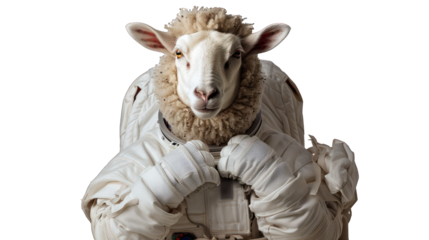 Sheep in astronaut costume isolated on transparent background