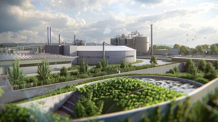 Waste-to-Energy Conversion Plants: Facilities that convert organic waste into renewable energy sources such as biogas or biofuels, reducing landfill waste and greenhouse gas emissions.

 - obrazy, fototapety, plakaty