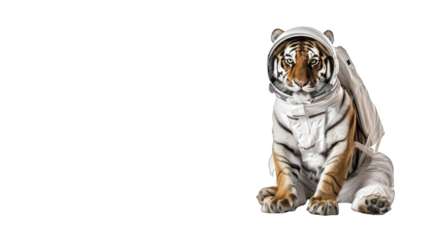 A Tiger in astronaut costume isolated on transparent background