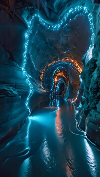 Glow worm cave in New Zealand Cueva con gusanos brillanes en Nueva Zelanda,generative ai