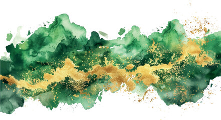 abstract watercolor background with splashes isolated forest green, gold, and moss colors 