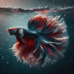 Betta fish in the water, view from left