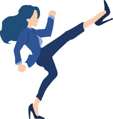 蹴りをするスーツを着た女性実業家のイラスト