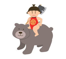 くまに乗った金太郎のイラスト