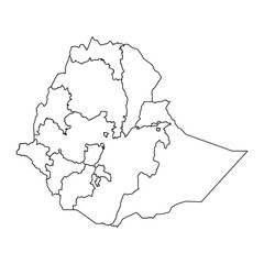 Ethiopia map with administrative divisions. Vector illustration.