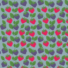 Vector pattern of berries. Raspberries and blackberries. Bright and juicy pattern for the print.