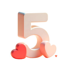 3d number five with heart