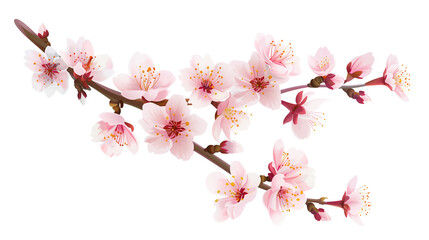 桜の枝に咲く美しいソメイヨシノの花々のイラスト（透過な背景素材） - obrazy, fototapety, plakaty