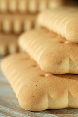 Biscuit cookies on the table closeup. Shallow depth of field