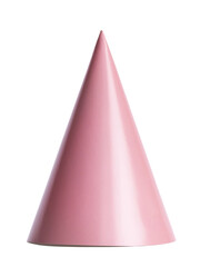 Pink solid paper party hat, standing cutout on transparent background.