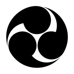 Japanese tomoe symbol, the left threefold Mitsudomoe. A swirl of three commas or tadpoles, circumscribed in a circle. Widely used for or emblems, banners, rituals, festivals and in Shinto shrines. - obrazy, fototapety, plakaty
