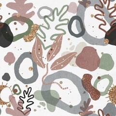 Obraz premium Botanical abstract seamless pattern of natural flowers on a white background. Digital art.