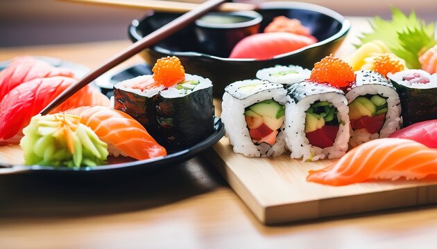 Selective focus point on sushi - Japanese and Healthy food style