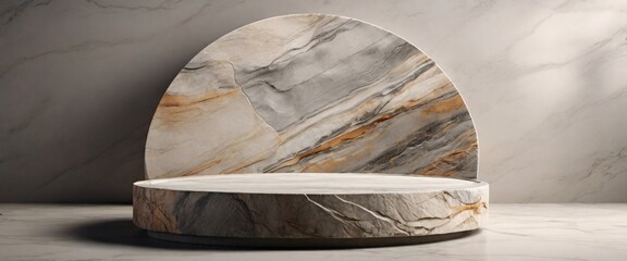 Stone podium for display product. Background for cosmetic product branding, identity and packaging inspiration, ultrarealistic, realistic photo, highly deta