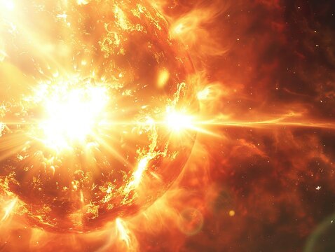 Surface of the sun with flames and heat. Solar flare. 