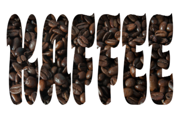 Digital composite illustration. ..The German word “kaffee” with an overlay of coffee beans. ..caffeine, drink, beverage, german