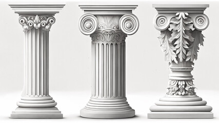 Antique broken Greek columns. Ancient Roman pillar. Building design elements. Cartoon illustration. - obrazy, fototapety, plakaty