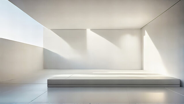 Moderner lichtdurchfluteter Design Raum mit wei&szlig;en Beton W&auml;nden
