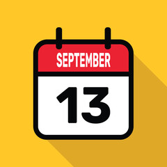 September 13. Calendar icon. Flat vector illustration with long shadow.