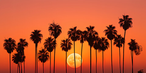 Palms noticed at sunset, as if playing in a dance with the last rays of the - obrazy, fototapety, plakaty