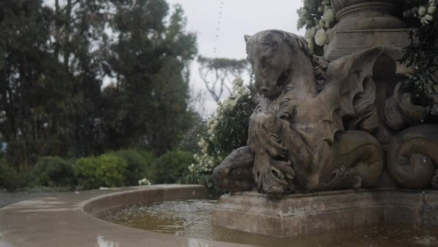 Beautiful classic fountain with antique horse 