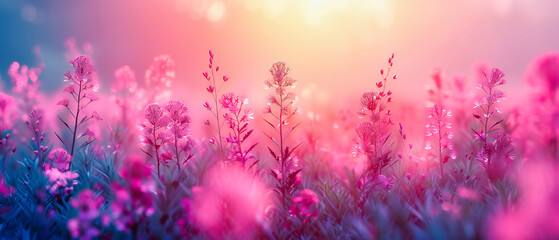 Serene Lavender Field at Sunset, Soft Purple Blossoms, Peaceful Landscape, Essence of Summer Beauty