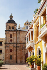 Church Iglesia de San Pedro Claver, colonial building in Cartagena de Indias, Colombia. Church is part of a set of religious buildings by Cloister of San Pedro Claver and archaeological museum. - 742472297