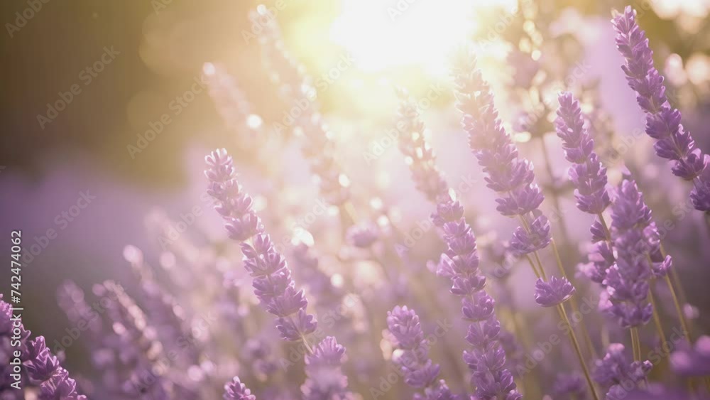 Poster sunlight filtering through a bundle of lavender creating a serene and peaceful scene.