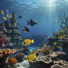 Underwater kingdom with vibrant coral reefs.