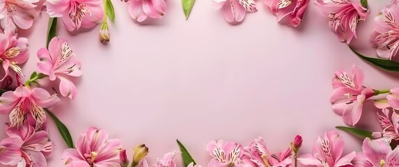 Naklejka na ściany i meble Background of pink flowers with empty space for text or greeting card design.