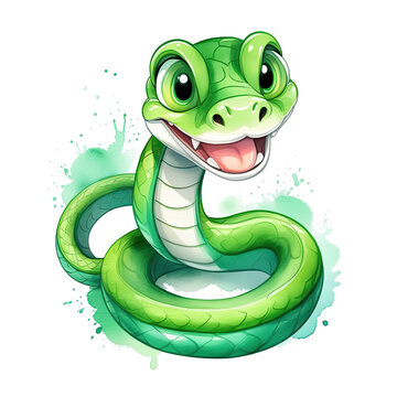 Cute snake looking at the camera, flat cartoon hero icon illustration style, 2025 Chinese horoscope concept, isolated on white background