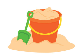 Sand bucket with shovel icon vector illustration for summer beach children vacation