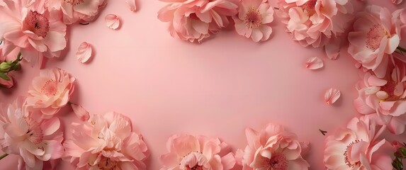 Background of pink flowers with empty space for text or greeting card design.