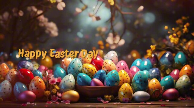 Intricate Easter Egg Designs Frame the Cheerful "Happy Easter Day" Text Animation