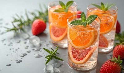Drink with a slice of orange in a transparent glass.