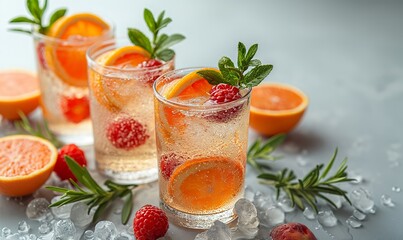 Drink with a slice of orange in a transparent glass.